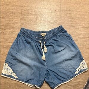 Ruff Hewn Blue High Waist Denim Shorts with Lace